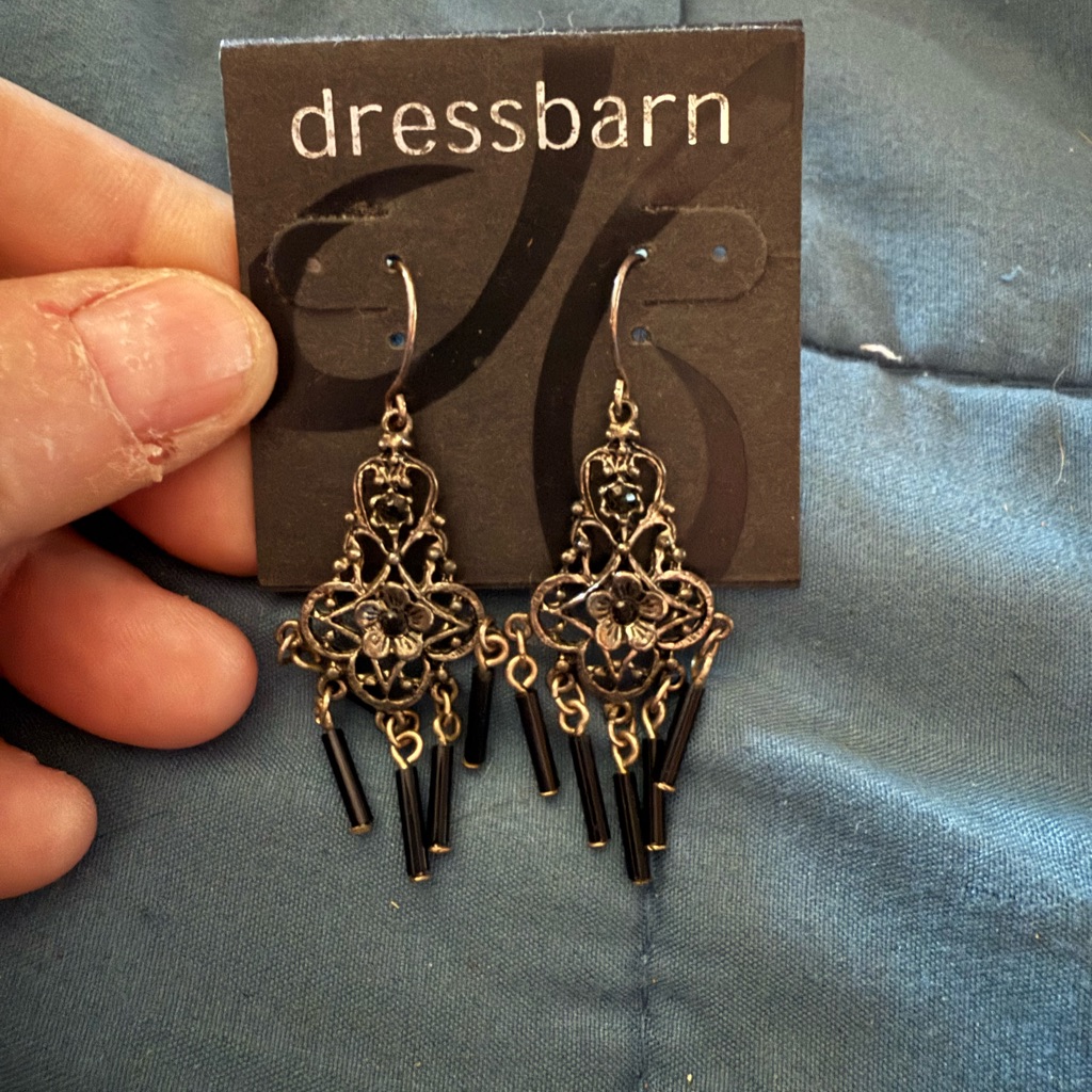 Dressbarn Elegant Black And Silver Dangle Earrings